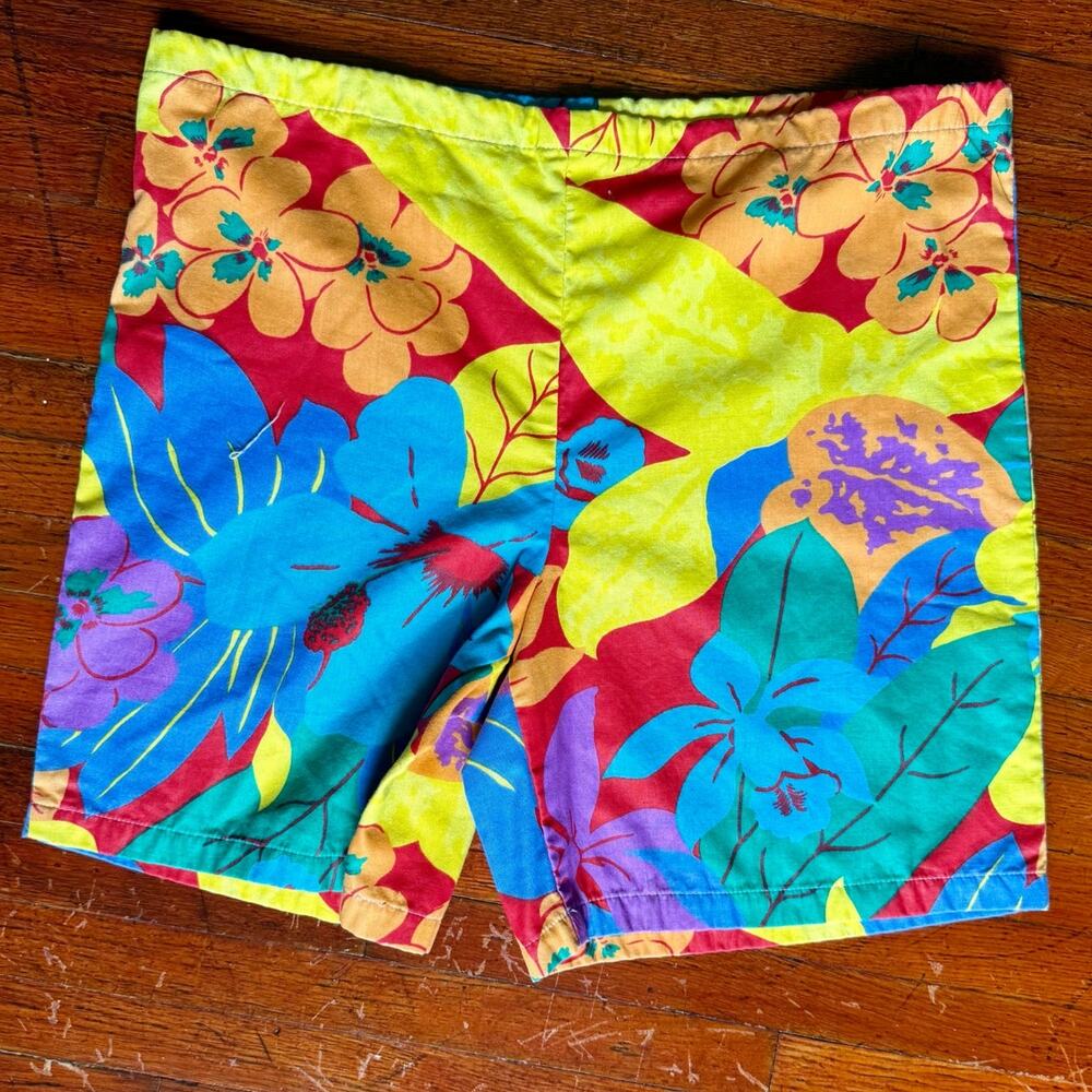 Vintage 70’s You Babes Red Orange Hawaiian Tiki Fun Shorts Swim Beach XS Small